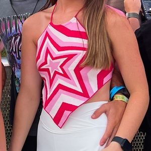 Hot pink star tie top